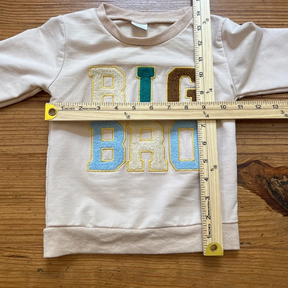 Big‎ Bro Sweatshirt Kids Beige Chenille Patch Pullover SIZE 2-3Y